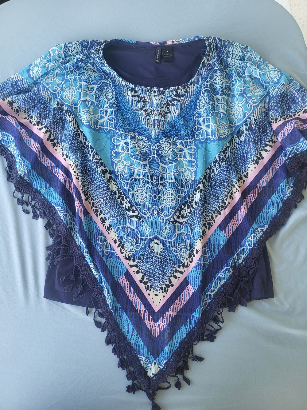 new directions Blue & Pink Patterned Poncho Tunic